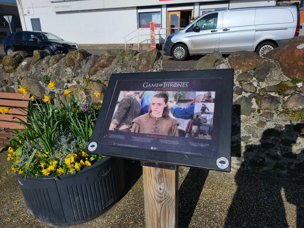 An information sign describing what  was filmed at the harbour